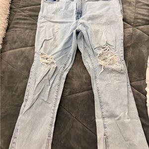 Good American Light Blue Ripped Straight Leg Jeans